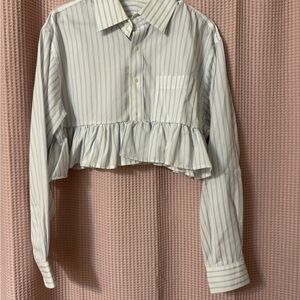 Urban Renewal Blue and White Striped Cropped Shirt